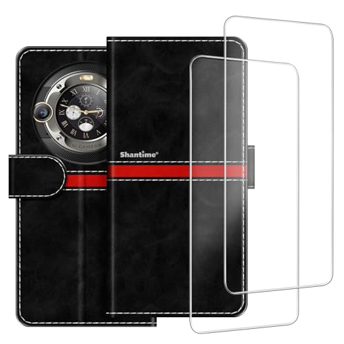 Colorblock Stripe PU Leder Wallet Case + 2er-Pack Displayschutzfolie aus gehärtetem Glas, kompatibel mit Blackview BL9000 Pro 5G, schlanke, langlebige Hülle, Kartenfächer, vollständiger Schutz von ESACMOT