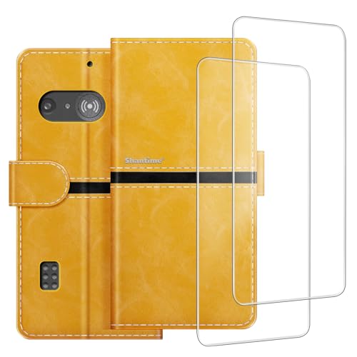 ESACMOT Handyhülle kompatibel mit Doro 1880 4G + [2 Pack] Displayschutzfolie Glasfolie, Premium Leder Magnetische Schutzhülle für Doro 1811 4G (2,4 Zoll) Gold von ESACMOT