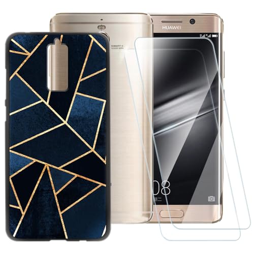 ESACMOT Klassische Streifen Hülle Kompatibel mit Huawei Mate 9 Pro + [2 Pack] Displayschutzfolie aus gehärtetem Glas, stoßfeste Schutzhülle für Huawei Mate 9 Pro (5,5 Zoll) von ESACMOT