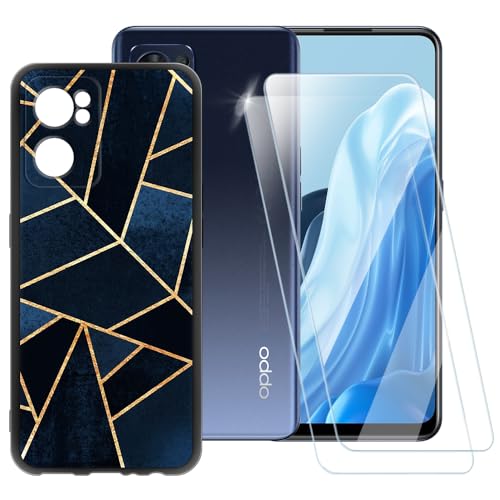 ESACMOT Klassische Streifen Hülle kompatibel mit Oppo Reno 7 CPH2371 + [2 Pack] Displayschutzfolie aus gehärtetem Glas, stoßfeste Schutzhülle für Oppo Reno 7 India (6,4 Zoll) von ESACMOT