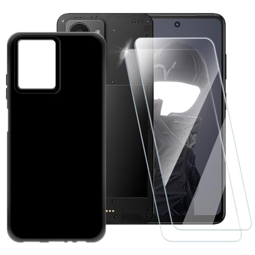 ESACMOT Pure Black Hülle kompatibel mit HMD Fusion 5G + [2er-Pack] Displayschutzfolie aus gehärtetem Glas, stoßfeste Schutzhülle für HMD Fusion 5G (6,5 Zoll) von ESACMOT