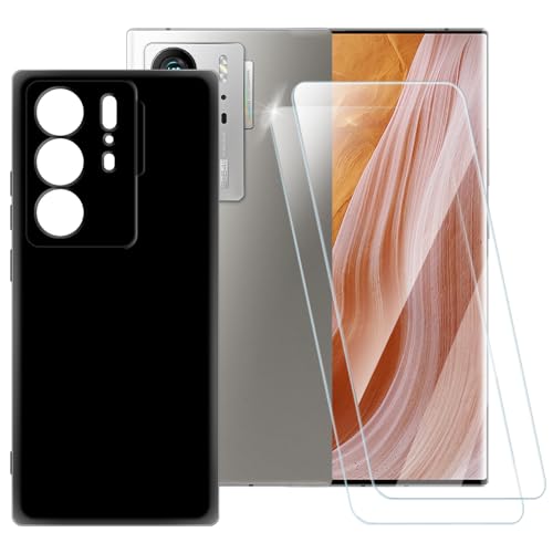 ESACMOT Pure Black Hülle kompatibel mit ZTE Axon 40 Ultra + [2 Pack] Displayschutzfolie aus gehärtetem Glas, stoßfeste Schutzhülle für ZTE Axon 40 Ultra Space Edition (6,8 Zoll) von ESACMOT