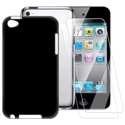 Bedruckte TPU-Hülle + 2er-Pack Displayschutzfolie aus gehärtetem Glas, kompatibel mit iPod Touch 4, künstlerische, schlanke, stoßfeste Abdeckung, kratzfest, vollständiger Schutz von ESACMOT