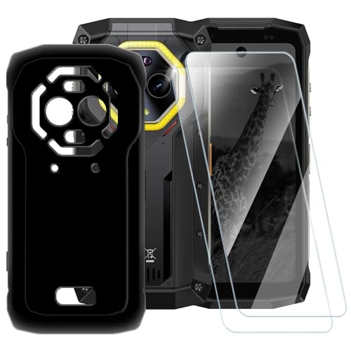 ESACMOT Reine schwarze Hülle, kompatibel mit Ulefone Armor Mini 20 4G + [2 Pack] Displayschutzfolie aus gehärtetem Glas, stoßfeste Schutzhülle für Ulefone Armor Mini 20 4G (4,7 Zoll) von ESACMOT