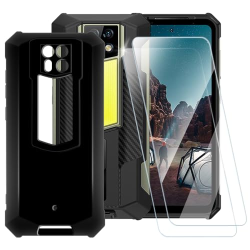 ESACMOT Reine schwarze Hülle kompatibel mit Ulefone Armor 24 + [2 Pack] Displayschutzfolie aus gehärtetem Glas, stoßfeste Schutzhülle für Ulefone Armor 24 (6,8 Zoll) von ESACMOT