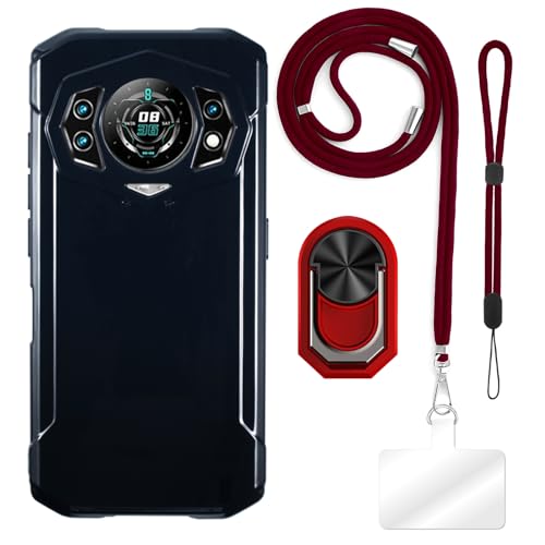 ESACMOT Schutzhülle für Doogee S98 (6,3 Zoll) + verstellbare Umhängebänder, weiche Handschlaufe und Fingerringhalter im Mecha-Stil mit Ständer von ESACMOT