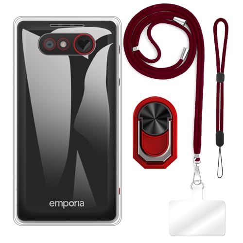ESACMOT Schutzhülle für Emporia Pure-LTE (5,9 cm) + verstellbare Umhängebänder, weiche Handschlaufe und Fingerringhalter im Mecha-Stil mit Ständer von ESACMOT