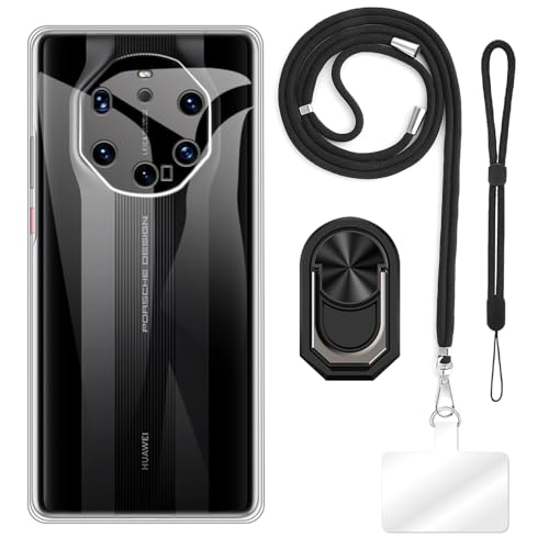 ESACMOT Schutzhülle für Huawei Mate 40 RS Porsche-Design (17,2 cm / 6,8 Zoll), verstellbare Umhängebänder, weiche Handschlaufe und Fingerringhalter im Mecha-Stil mit Ständer von ESACMOT