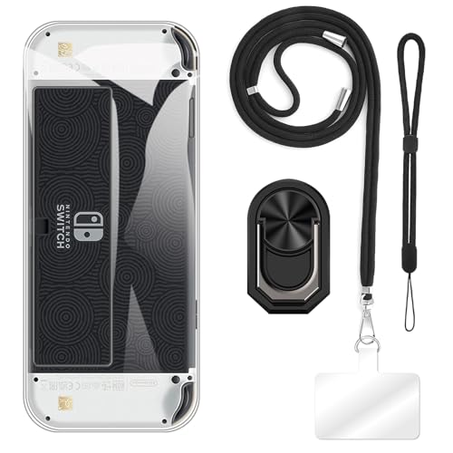 TPU Handyhülle Combo mit Handschlaufe, Lanyard, Ringhalter Kompatibel mit Nintendo Switch OLED, Stoßfeste Slim Cover, Hände frei, Verstellbar, Langlebig von ESACMOT
