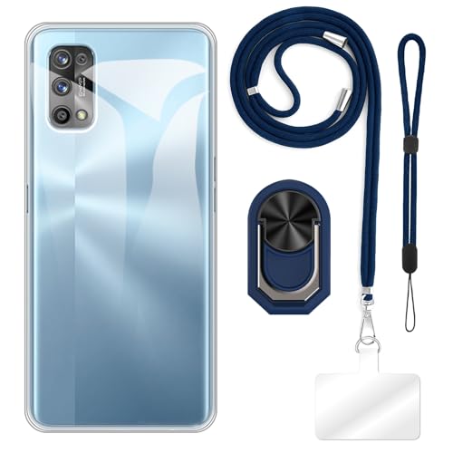 ESACMOT Schutzhülle für Oppo Realme 7 Pro (6,4 Zoll) mit verstellbarem Umhängeband, weiche Handschlaufe und Fingerringhalter im Mecha-Stil mit Ständer von ESACMOT