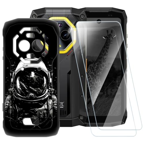 ESACMOT Schutzhülle mit Astronautenmuster, kompatibel mit Ulefone Armor Mini 20 Pro + [2er-Pack] Displayschutzfolie aus gehärtetem Glas, stoßfeste Schutzhülle für Ulefone Armor Mini 20 Pro (4,7 Zoll) von ESACMOT