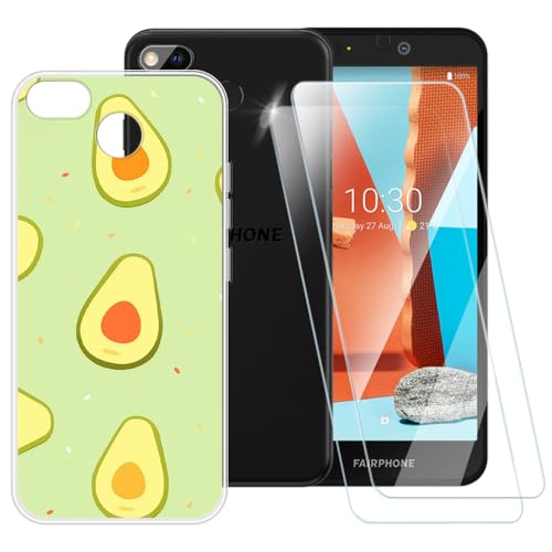 Bedruckte TPU-Hülle + 2er-Pack Displayschutzfolie aus gehärtetem Glas, kompatibel mit Fairphone 3, künstlerische schlanke stoßfeste Abdeckung, kratzfest, vollständiger Schutz von ESACMOT