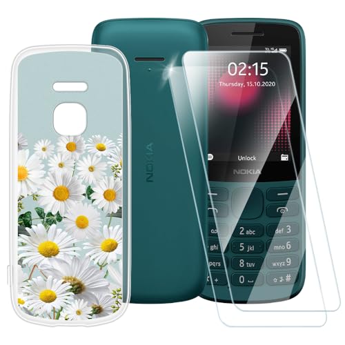 Bedruckte TPU-Hülle + 2er-Pack Displayschutzfolie aus gehärtetem Glas, kompatibel mit Nokia 225 4G 2020, künstlerisch schlank, stoßfest, kratzfest, vollständiger Schutz von ESACMOT