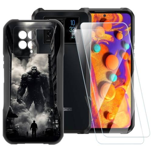 ESACMOT Schutzhülle mit Monstermuster, kompatibel mit Doogee V20/Doogee V20 Dual 5G + [2 Pack] Displayschutzfolie aus gehärtetem Glas, stoßfeste Schutzhülle für Doogee V20/Doogee V20 Dual 5G (6,4 von ESACMOT