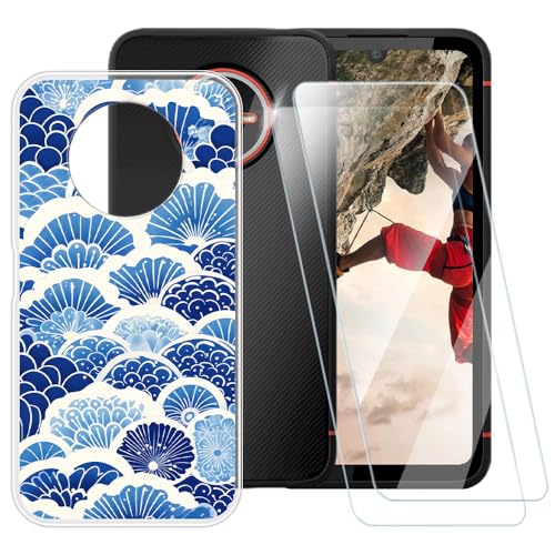 ESACMOT Schutzhülle mit Wellenmuster, kompatibel mit Gigaset GX4 + [2 Stück] Displayschutzfolie aus gehärtetem Glas, stoßfeste Schutzhülle für Gigaset GX4 Pro (6,1 Zoll) von ESACMOT