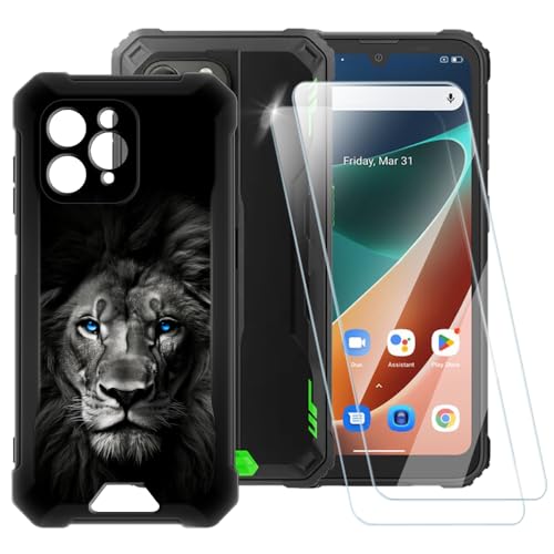 ESACMOT Schutzhülle mit dunklem Löwenmuster, kompatibel mit Blackview BV5300 Plus + [2 Stück] Displayschutzfolie aus gehärtetem Glas, stoßfeste Schutzhülle für Blackview BV5300 Plus (6,1 Zoll) von ESACMOT