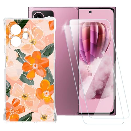Bedruckte TPU-Hülle + 2er-Pack Displayschutzfolie aus gehärtetem Glas, kompatibel mit HMD Skyline 5G, künstlerische schlanke, stoßfeste Abdeckung, Anti-Kratzer, vollständiger Schutz von ESACMOT