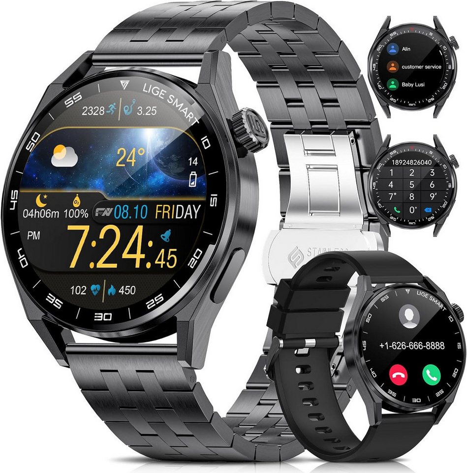 ESFOE Herren's Anruf, Bluetooth IP68 Wasserdicht Smartwatch (1,39 Zoll, Android/iOS), mit Herzfrequenz, Schlafmonitor 100 + Sportmodi von ESFOE