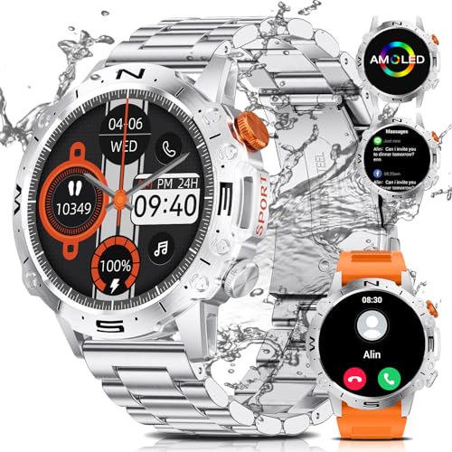 ESFOE Militär Smartwatch Herren,1,43'' AMOLED Smartwatch mit Herzfrequenz Schlafüberwachung,126+ Sportmodi 5ATM 460mAh Fitnessuhr für Android iOS von ESFOE