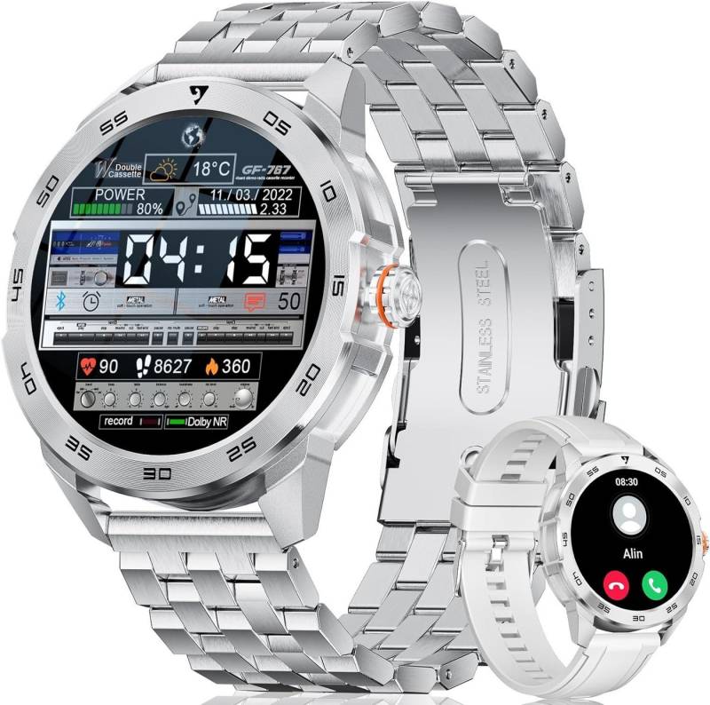 ESFOE Smartwatch (1,39 Zoll, Andriod iOS), Herren mit Telefonfunktion Armbanduhr Fitnessuhr Uhr mit 123 Sportmodi von ESFOE