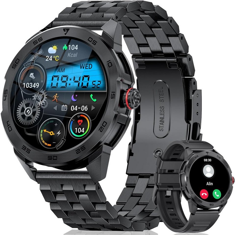 ESFOE Smartwatch (1,39 Zoll, Andriod iOS), Herren mit Telefonfunktion Armbanduhr Fitnessuhr Uhr mit 123 Sportmodi von ESFOE