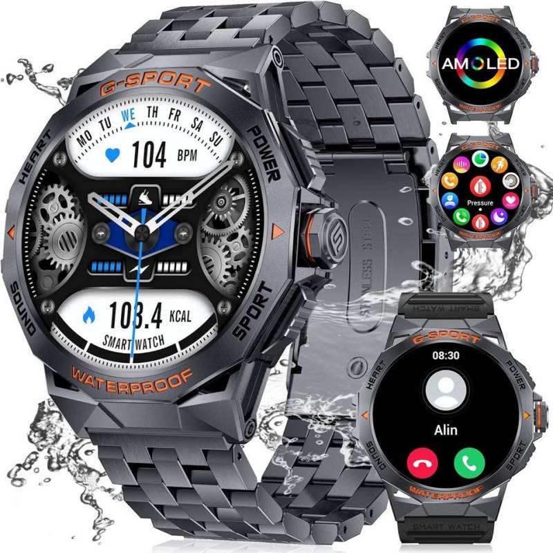 ESFOE Smartwatch (1,43 Zoll, Android, iOS), mit Telefonfunktion,100+ Sportmodi IP68 400mAh Armbanduhr mit Pulsuhr von ESFOE