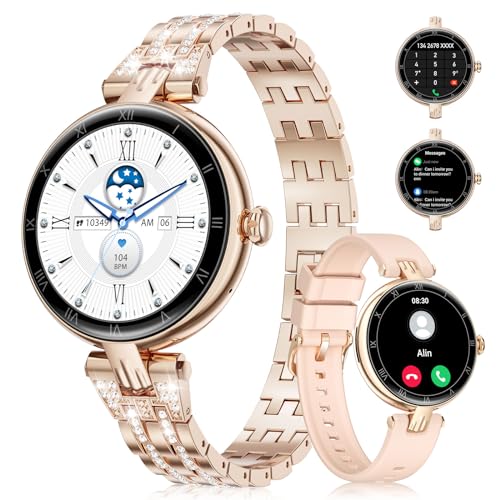 ESFOE Smartwatch Damen mit Telefonfunktion 1,16" AMOLED Always-On-Display, Armbanduhr mit Periodenverfolgung, 113+ Sport, Herzfrequenz, SpO2 Schlafmonitor Fitness Tracker IP67 für iOS Android von ESFOE