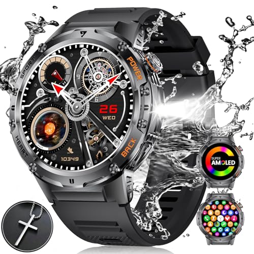 ESFOE Smartwatch Herren Militär mit Taschenlampe/530mAh Akku, 1,43'' AMOLED Smart Watch mit 132 Sportmodi, 5ATM Wasserdicht Fitnessuhr mit Herzfrequenz SpO2,Telefonfunktion Sportuhr für Android iOS ESFOE Smartwatch Herren Militär mit Taschenlampe/530mAh Akku, 1,43'' AMOLED Smart Watch mit 132 Sportmodi, 5ATM Wasserdicht Fitnessuhr mit Herzfrequenz SpO2,Telefonfunktion Sportuhr für Android iOS von ESFOE