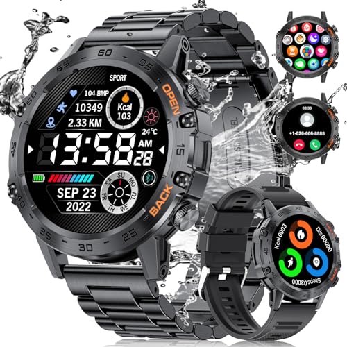 ESFOE Smartwatch Herren mit 123 Sportmodi, 1,39 Zoll HD Smartwatch mit Bluetooth-Anrufen, 400mAh Akku, Schlafmonitor/Herzfrequenz/SPo2, IP68 Wasserdicht Militär Smart Watch für iOS Android, Schwarz von ESFOE