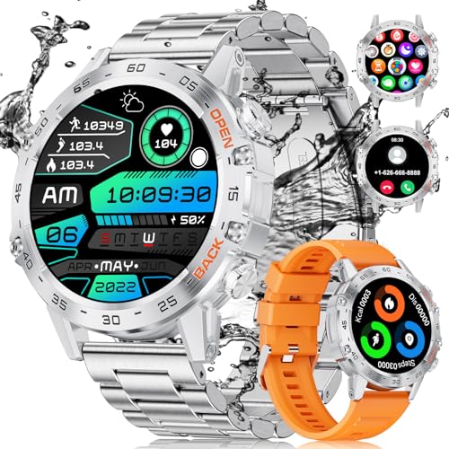 ESFOE Smartwatch Herren mit 123 Sportmodi, 1,39 Zoll HD Smartwatch mit Bluetooth-Anrufen, 400mAh Akku, Schlafmonitor/Herzfrequenz/SPo2, IP68 Wasserdicht Militär Smart Watch für iOS Android, Silber von ESFOE