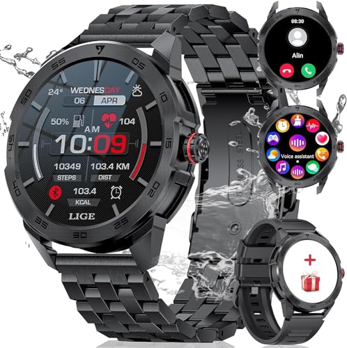 ESFOE Smartwatch Herren mit Telefonfunktion, 1.39" Fitness Armbanduhr Fitnessuhr Smart Watch Uhr mit 123+ Sportmodi Pulsuhr Blutdruck SpO2-Monitor Schlafmonitor Schrittzähler für iOS und Android von ESFOE