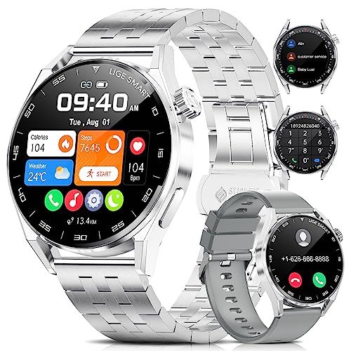 ESFOE Smartwatch für Herren, Anruf, Bluetooth, 1,39 Zoll HD Smart Watch mit Herzfrequenz, Schlaf 100 + Sportmodi, wasserdicht IP68, Smartwatch für Android iOS, Silber von ESFOE