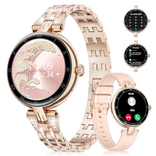 Smartwatch Damen mit Telefonfunktion 1,16" AMOLED Always-On-Display, Armbanduhr mit Periodenverfolgung, 113+ Sport, Herzfrequenz, SpO2 Schlafmonitor Fitness Tracker IP67 für iOS Android Roségold von ESFOE