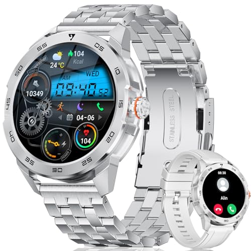 Smartwatch Herren mit Telefonfunktion, 1.39" Fitness Armbanduhr Fitnessuhr Smart Watch Uhr mit 123+ Sportmodi Pulsuhr Blutdruck SpO2-Monitor Schlafmonitor Schrittzähler Smart Watch für iOS und Android von ESFOE