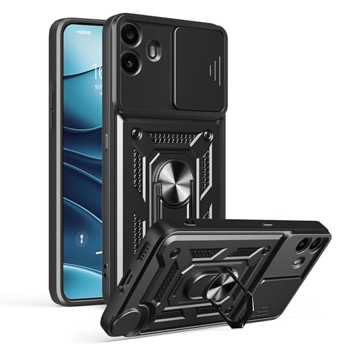 ESHUYI® Hülle für Nothing CMF Phone 1 mit Slide Camera Cover [Kameraschutz] [Ring Ständer] [Case Kompatibel Mit Magnetischer Autohalterung] Stoßfeste Handyhülle, Schwarz von ESHUYI