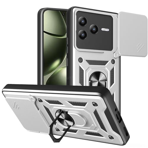 ESHUYI® Hülle für Xiaomi Poco F7 Ultra mit Slide Camera Cover [Kameraschutz] [Ring Ständer] [Case Kompatibel Mit Magnetischer Autohalterung] Stoßfeste Handyhülle, Silber von ESHUYI