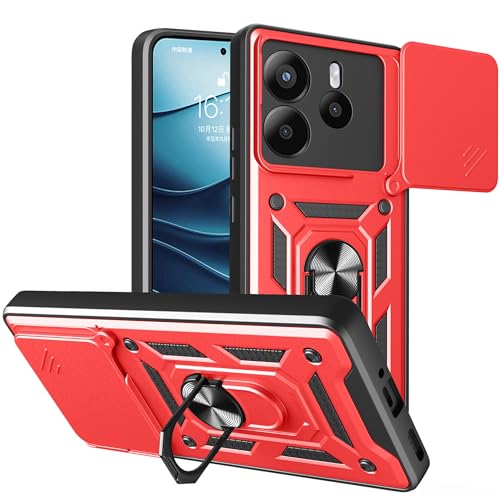 ESHUYI® Hülle für Xiaomi Redmi Note 14 4G mit Slide Camera Cover [Kameraschutz] [Ring Ständer] [Case Kompatibel Mit Magnetischer Autohalterung] Stoßfeste Handyhülle, Rot von ESHUYI