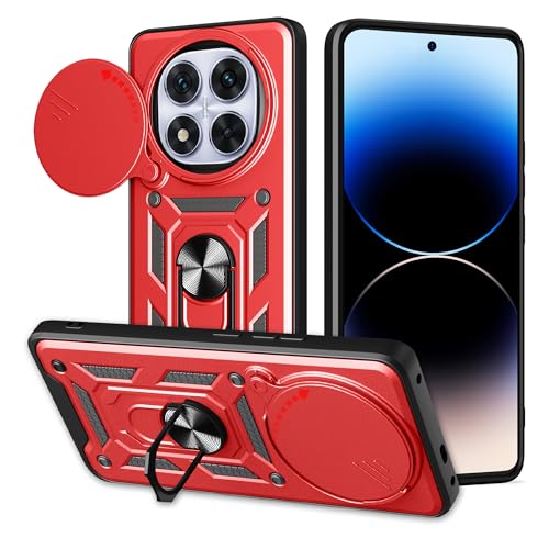 ESHUYI® Hülle für Xiaomi Redmi Note 14 Pro 5G mit Slide Camera Cover [Kameraschutz] [Ring Ständer] [Case Kompatibel Mit Magnetischer Autohalterung] Stoßfeste Handyhülle, Rot von ESHUYI