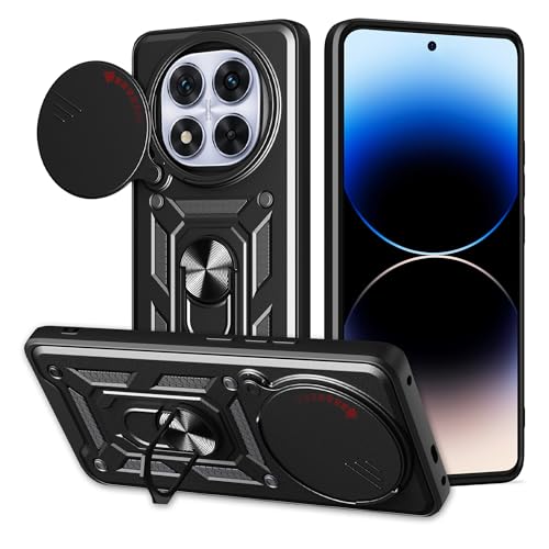 ESHUYI® Hülle für Xiaomi Redmi Note 14 Pro Plus(Pro+) 5G mit Slide Camera Cover [Kameraschutz] [Ring Ständer] [Case Kompatibel Mit Magnetischer Autohalterung] Stoßfeste Handyhülle, Schwarz von ESHUYI