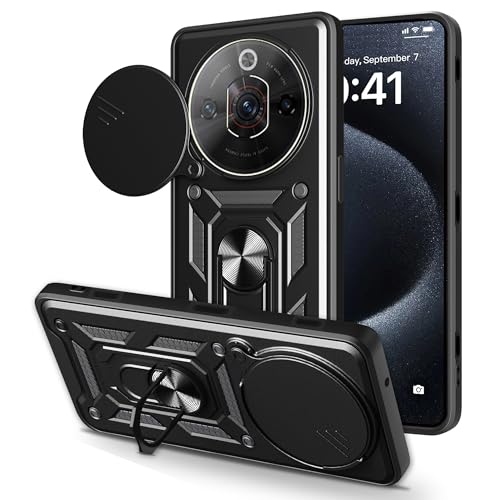 ESHUYI® Hülle für ZTE Nubia Focus 5G mit Slide Camera Cover [Kameraschutz] [Ring Ständer] [Case Kompatibel Mit Magnetischer Autohalterung] Stoßfeste Handyhülle, Schwarz von ESHUYI