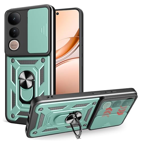 ESHUYI® Hülle für vivo V50 Lite (4G/5G) mit Slide Camera Cover [Kameraschutz] [Ring Ständer] [Case Kompatibel Mit Magnetischer Autohalterung] Stoßfeste Handyhülle, Grün von ESHUYI