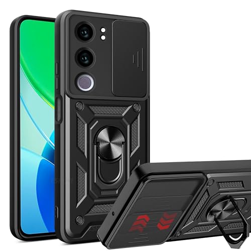 ESHUYI® Hülle für vivo Y19s 4G mit Slide Camera Cover [Kameraschutz] [Ring Ständer] [Case Kompatibel Mit Magnetischer Autohalterung] Stoßfeste Handyhülle, Schwarz von ESHUYI