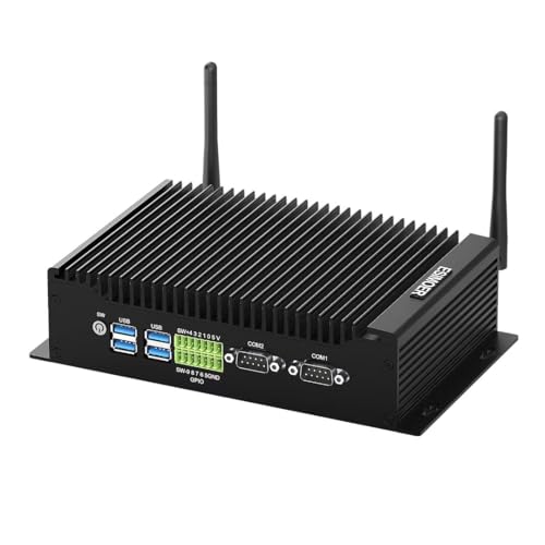 ESIMOER Mini PC Lüfterlos Industrie PC Win 11 Core i5-8260U, 16GB RAM 128GB SSD, 4K UHD Triple Display, Dual Gigabit Ethernet 6 USB WiFi BT4.2 COM, GPIO, Mini Desktop PC unterstützt Linux von ESIMOER