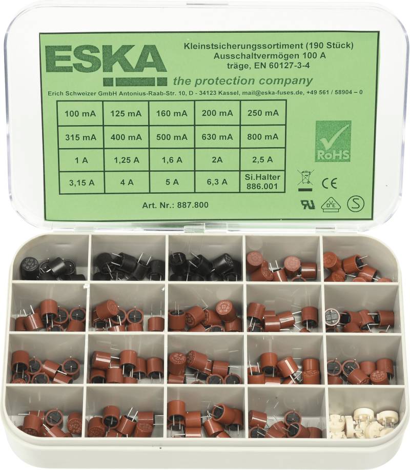 ESKA 887.800 - Sortiment - Kleinstsicherungen, träge, 190 St. + Halter von ESKA