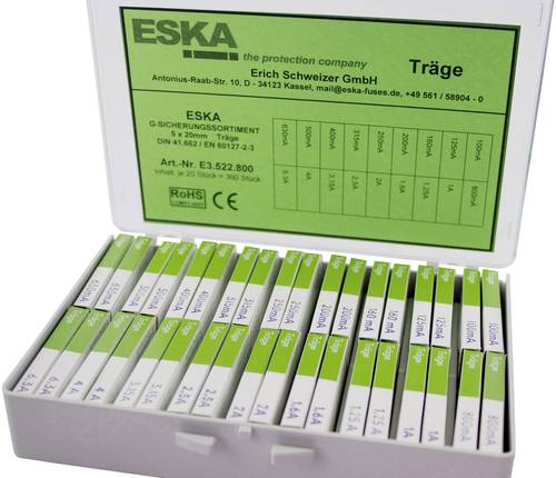 ESKA E3522800 Feinsicherung-Sortiment (Ø x L) 5mm x 20mm Träge -T- Inhalt 360 Teile von ESKA
