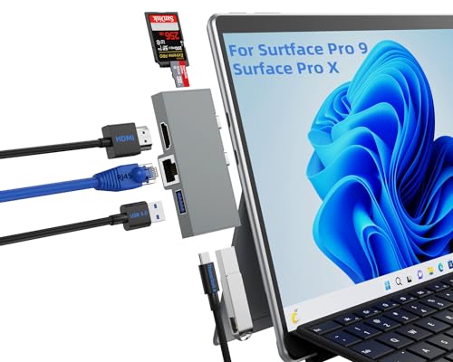 Surface Pro 9 Hub Docking Station mit 4K HDMI, USB-C Thunderbolt 4(8K@30Hz Video+40G Date+100W PD), 2 USB 3.0, SD/TF Kartenleser, 1000 Mbps Ethernet für Microsoft Surface Pro 9/Pro X von ESKEVE