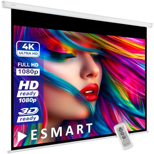 ESMART Economy EXM Motor-Leinwand [Größenauswahl] 140 x 105 cm (69") | Format 4:3 | Fernbedienung | Heimkino elektrische Beamer Projektionsleinwand Motor Leinwand LCD von ESMART