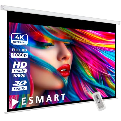 ESMART Economy EXM Motor-Leinwand [Größenauswahl] 200 x 113 cm (90") | Format 16:9 | Fernbedienung | Heimkino elektrische Beamer Projektionsleinwand Motor Leinwand LCD von ESMART