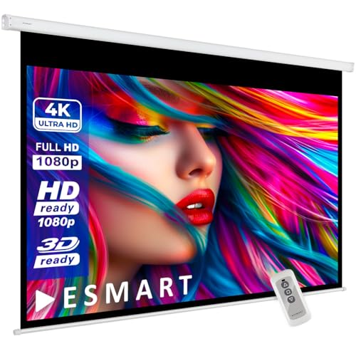 ESMART Economy EXM Motor-Leinwand 277 cm Bild 240 x 135 cm (108") | Format 16:9 | Fernbedienung | Heimkino elektrische Beamer Projektionsleinwand Motor Leinwand LCD von ESMART