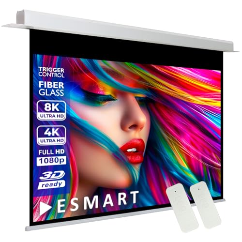 ESMART Expert CSX Deckeneinbau-Leinwand 239 cm Bild 187 x 140 cm (92") 4:3 | Infrarot Fernbedienung | Trigger-Steuerung | Heimkino elektrische Beamer Motor Projektions-Leinwand von ESMART